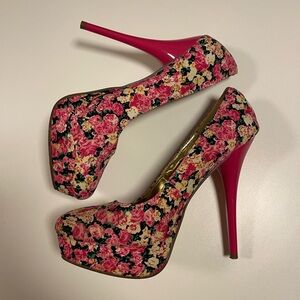 Elegant Floral Stiletto Platform Heels 8.5
